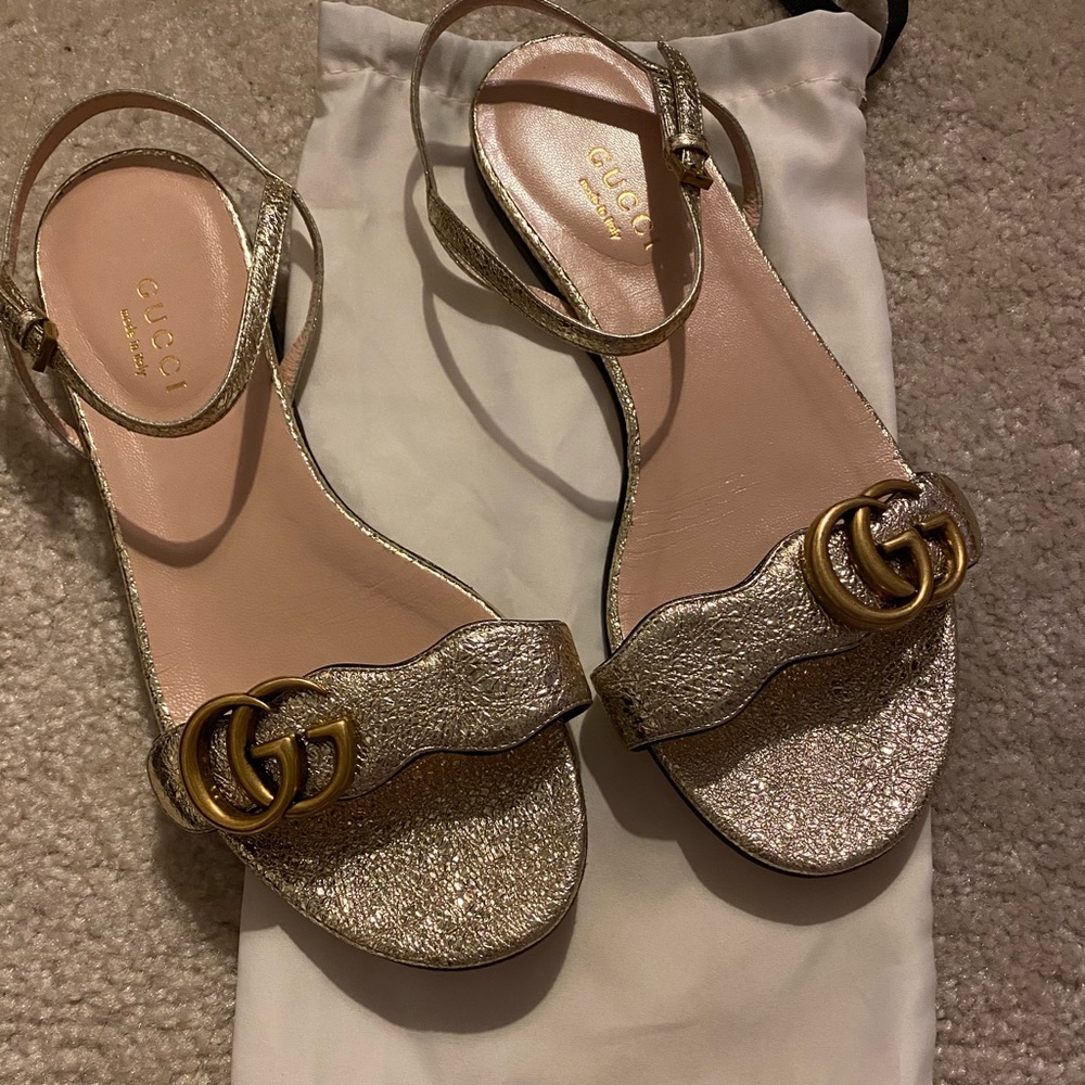 Gucci Marmont Leather Double G Sandals